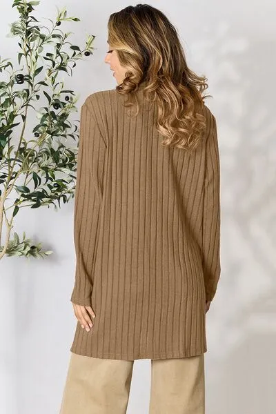 Kira Basic Bae Full Size Ribbed Open Front Cardigan with Pockets