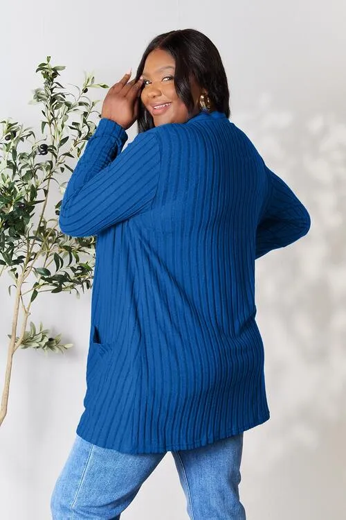 Kira Basic Bae Full Size Ribbed Open Front Cardigan with Pockets