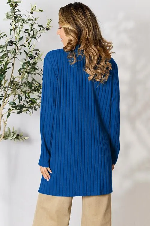 Kira Basic Bae Full Size Ribbed Open Front Cardigan with Pockets