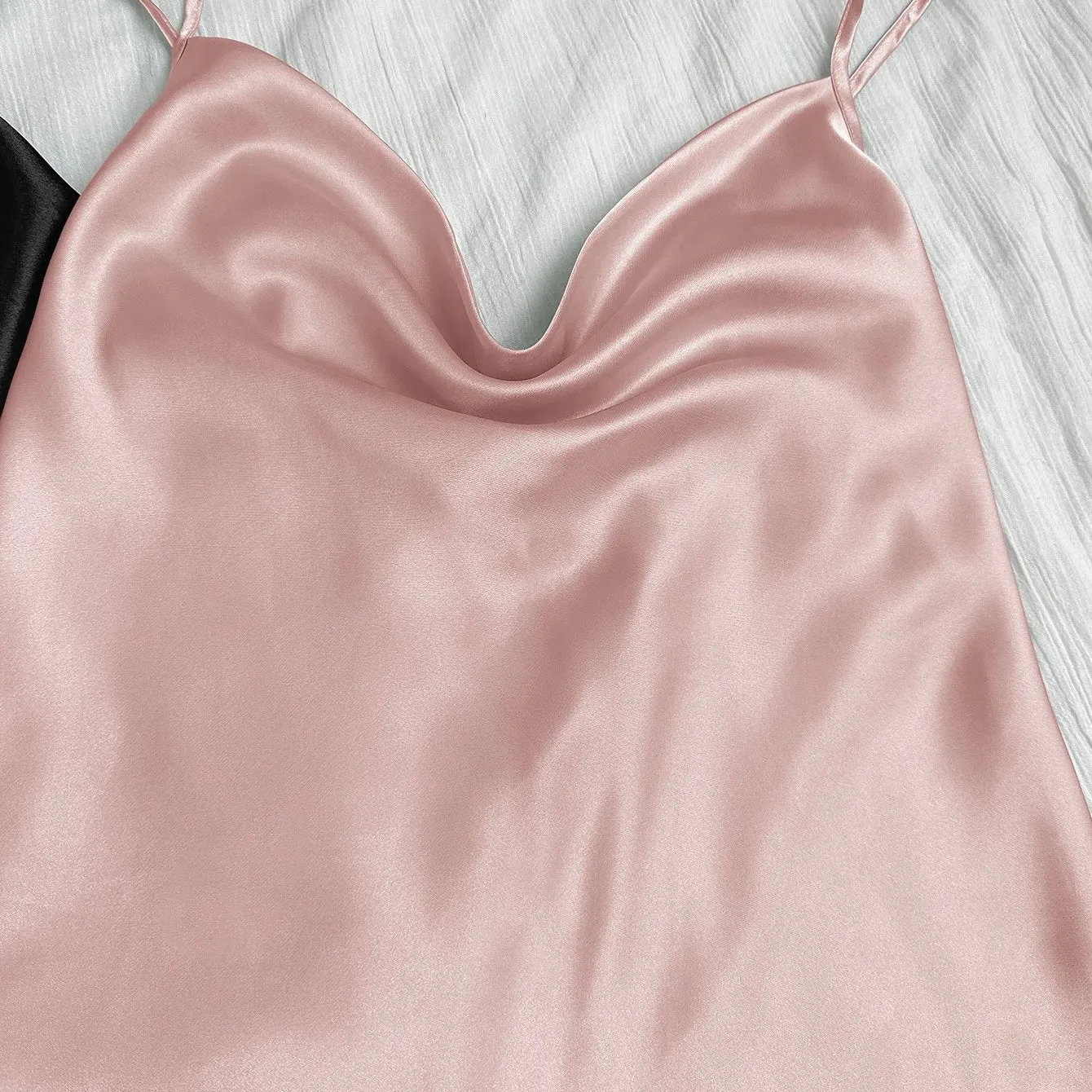 Kira Basic Silk Pajamas Set 2 Piece - Pink & Black