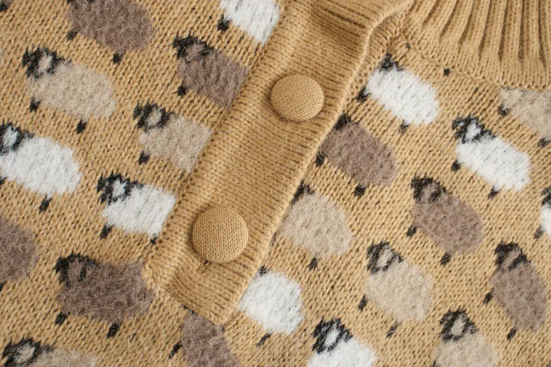 Knit Single-breasted High-collared Floral Sweaters