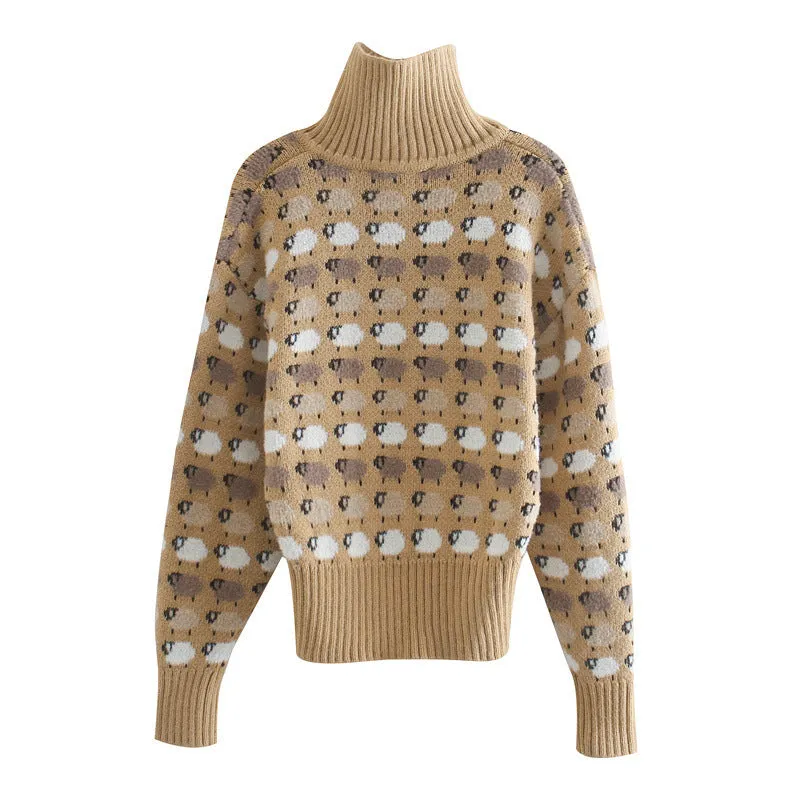 Knit Single-breasted High-collared Floral Sweaters