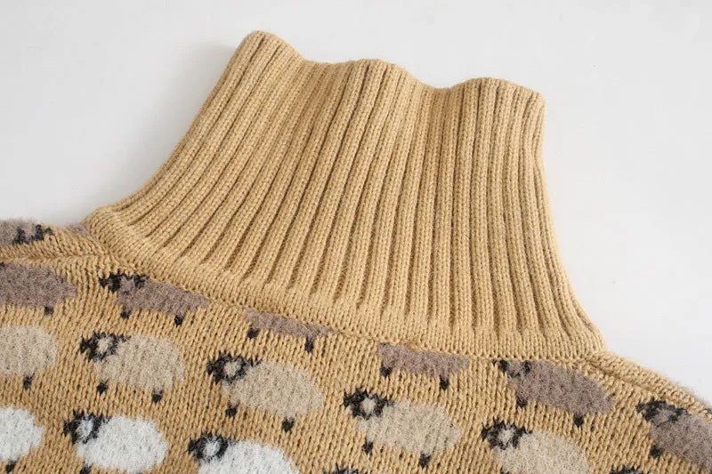 Knit Single-breasted High-collared Floral Sweaters