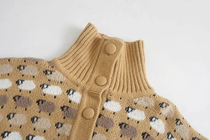 Knit Single-breasted High-collared Floral Sweaters