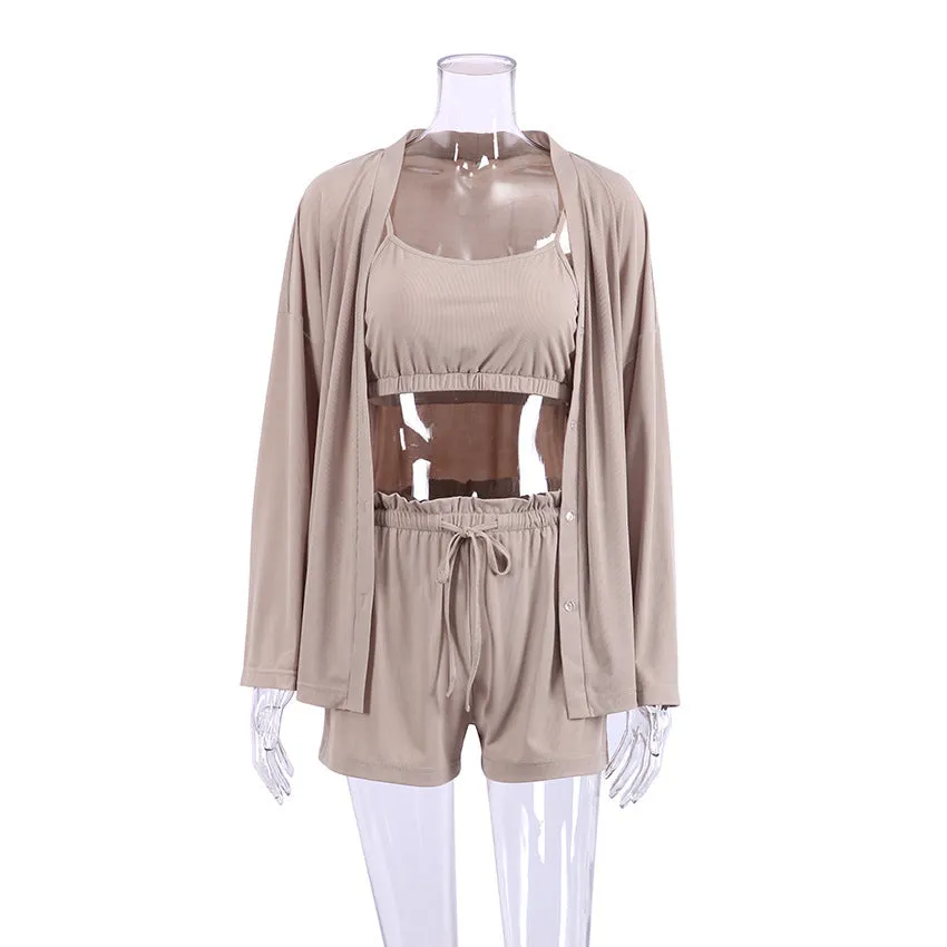 Knitted French Ice Silk Rib Wrap Chest Underwear Comfortable Women's Pajamas