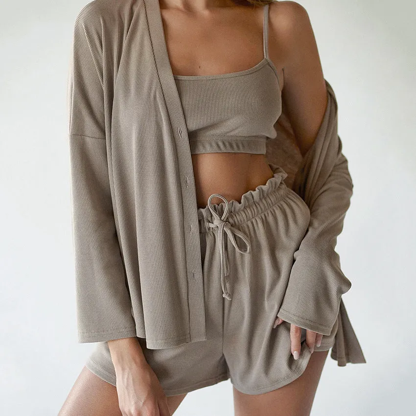 Knitted French Ice Silk Rib Wrap Chest Underwear Comfortable Women's Pajamas