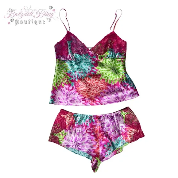 La senza 2 piece set tank top and shorts pajamas lounge fireworks floral shiny