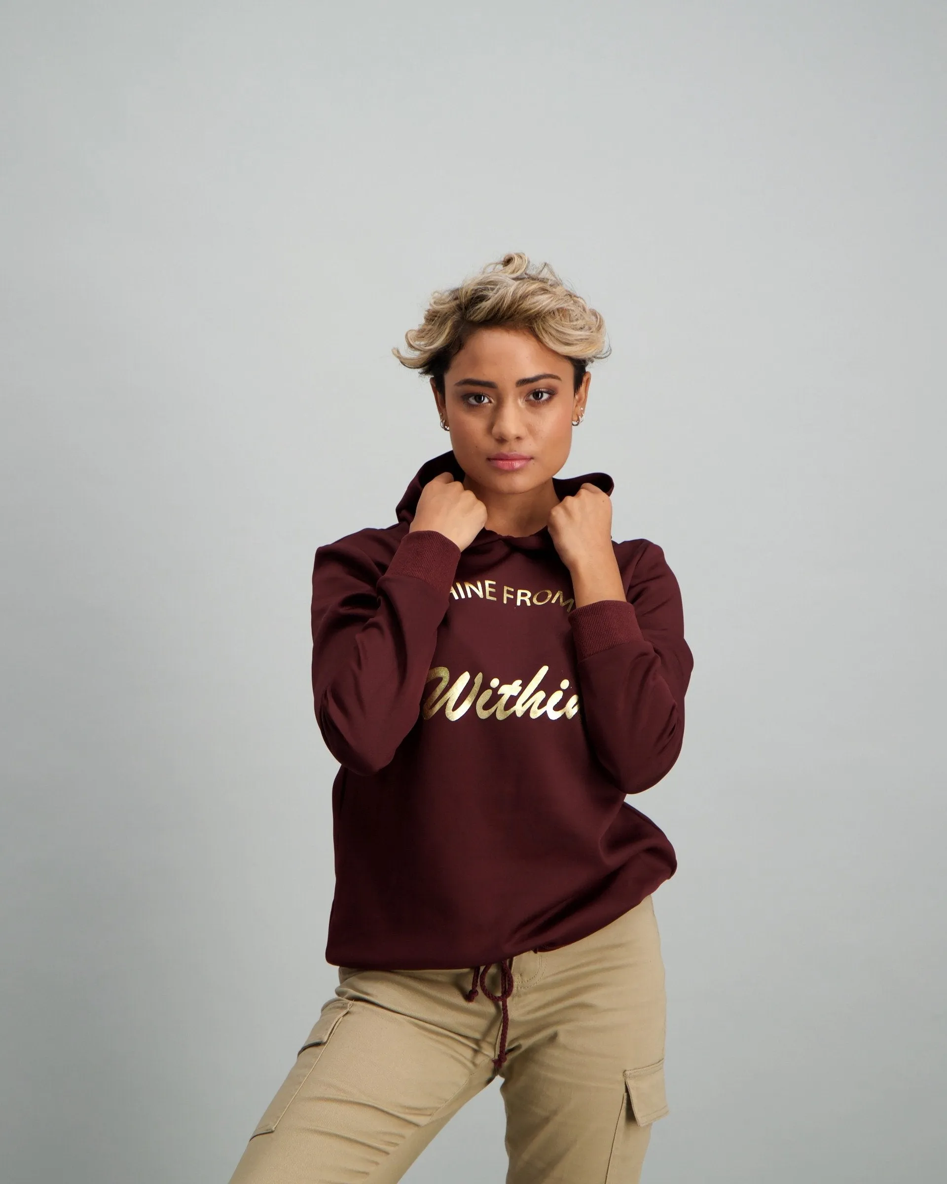 Ladies Shine from Within Slogan Hooded Top - Burgundy