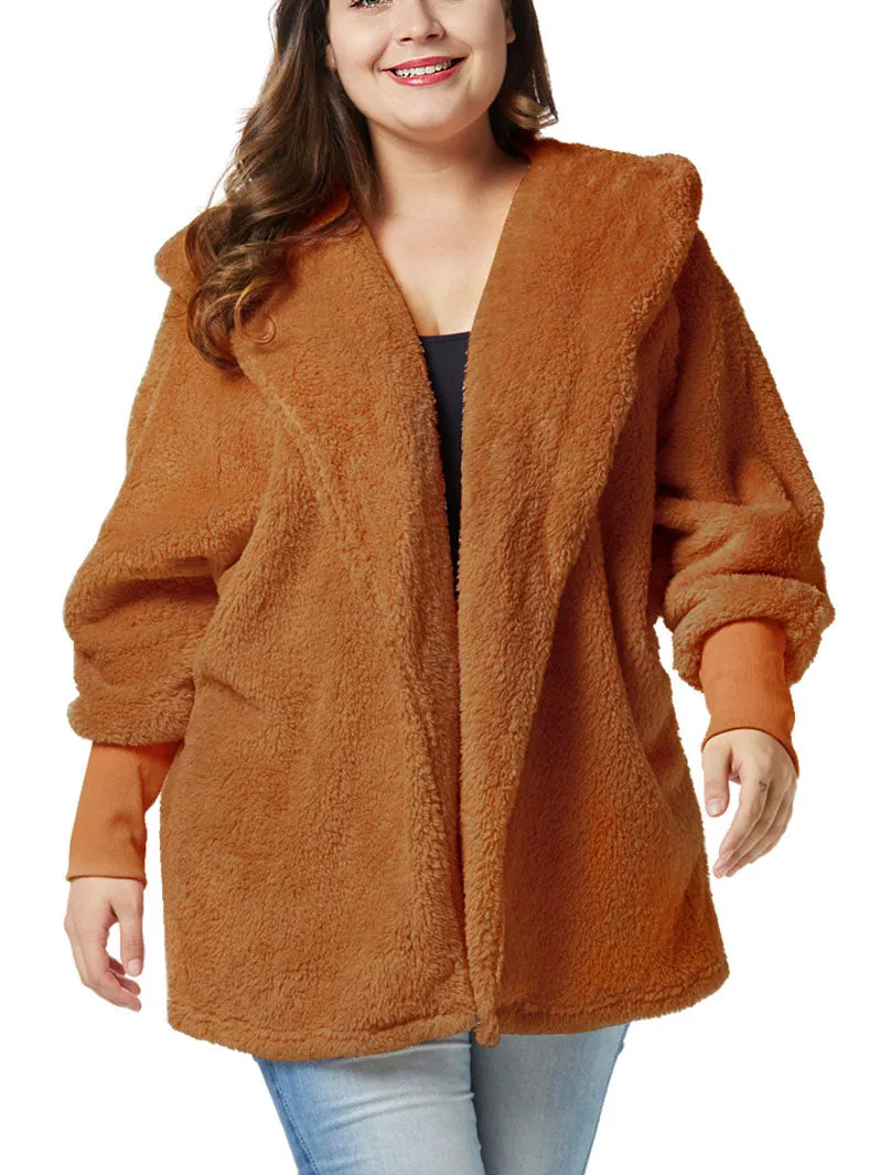 Large Size Women's Fat Mm Winter Tops Lantern Sleeves Plus Size Plush Coat