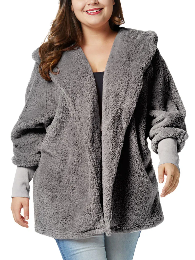Large Size Women's Fat Mm Winter Tops Lantern Sleeves Plus Size Plush Coat