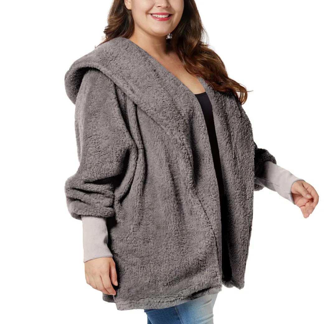 Large Size Women's Fat Mm Winter Tops Lantern Sleeves Plus Size Plush Coat