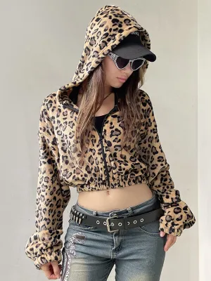 Leopard Print Fleece Hooded Sweatshirt