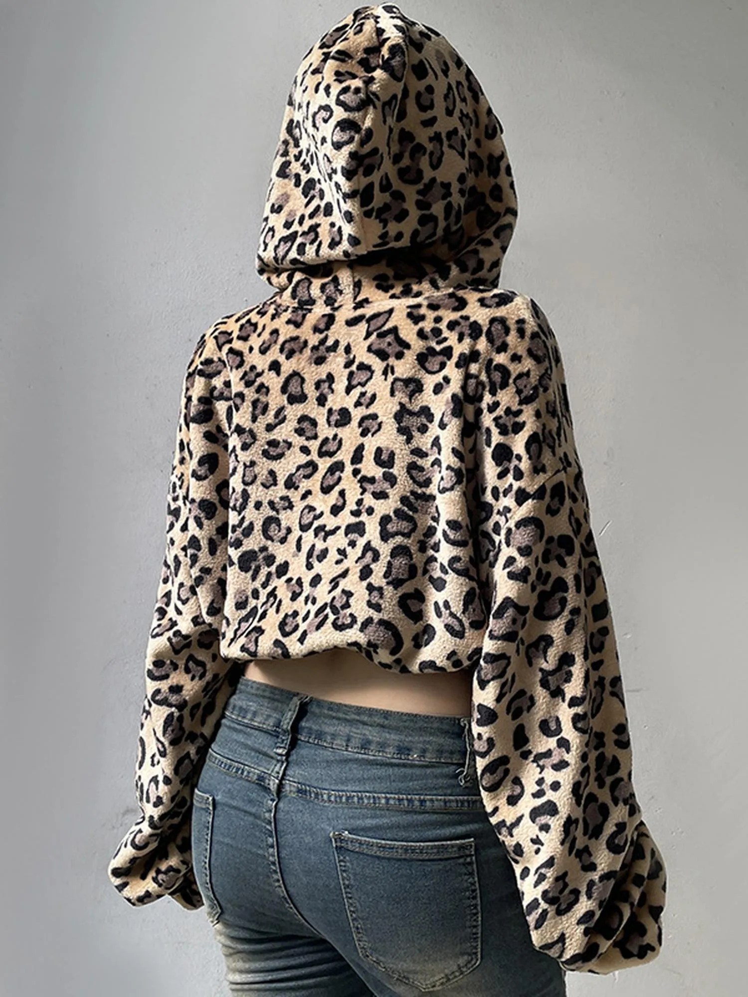 Leopard Print Fleece Hooded Sweatshirt