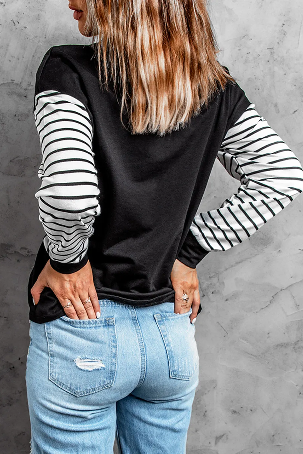 Leopard Star & Striped Print Patchwork Black Sweatshirt