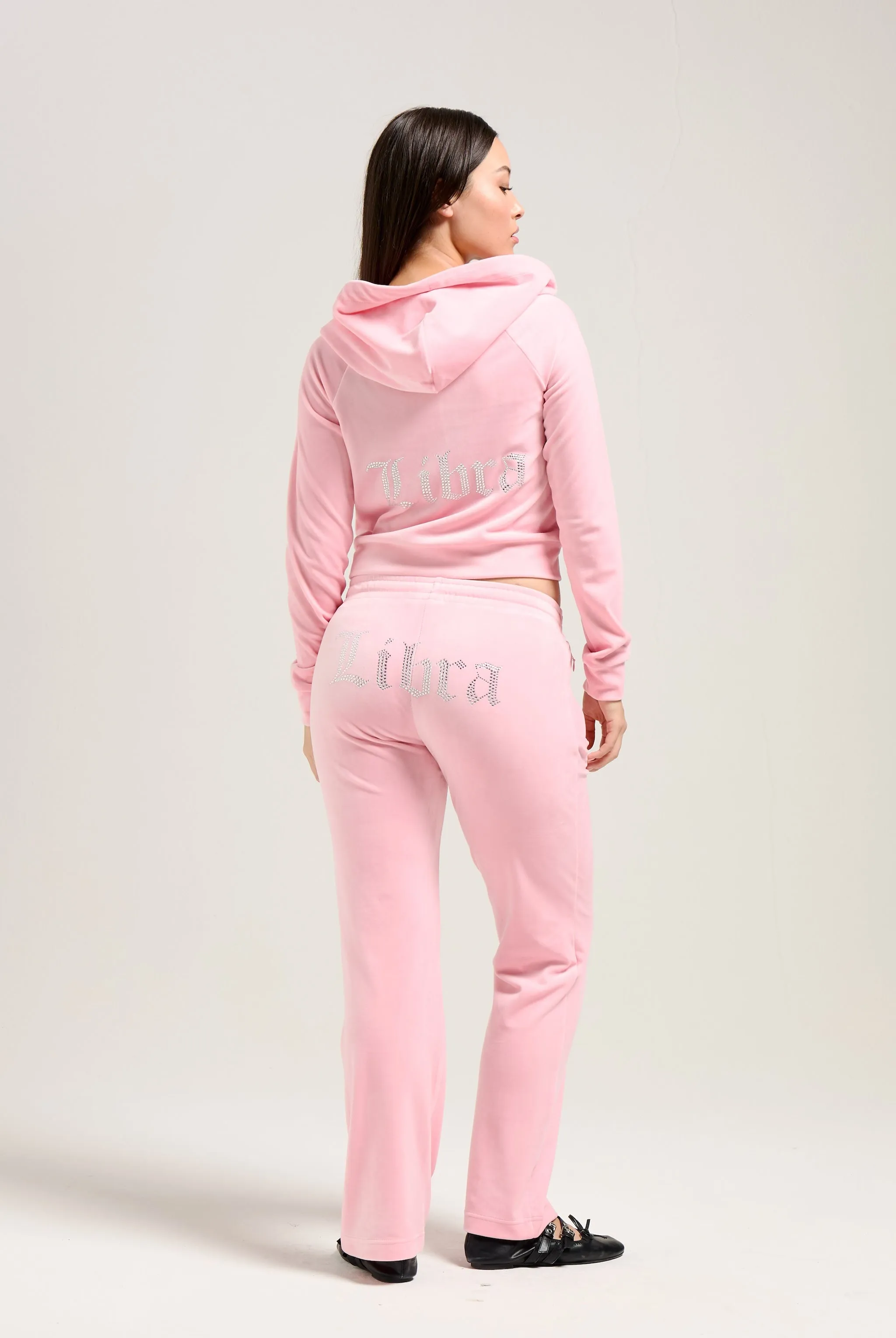 'LIBRA' JUICY PINK DIAMANTÉ VELOUR ZIP-THROUGH HOODIE