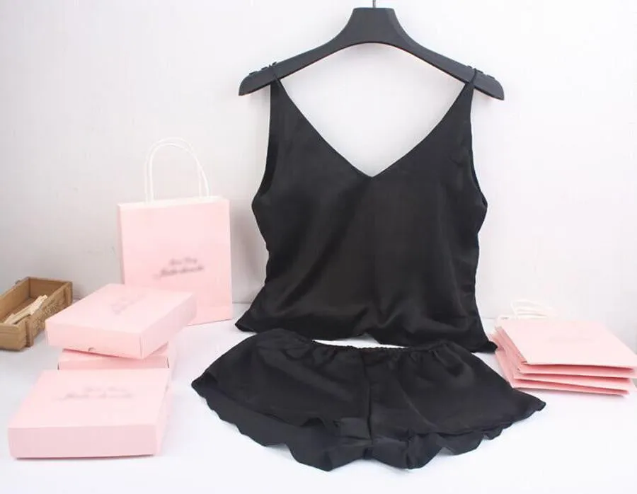 Lingerie Silk Women's Sleepwear Spaghetti Strap Pajama Sets Tracksuit Women Two-Piece Pajamas