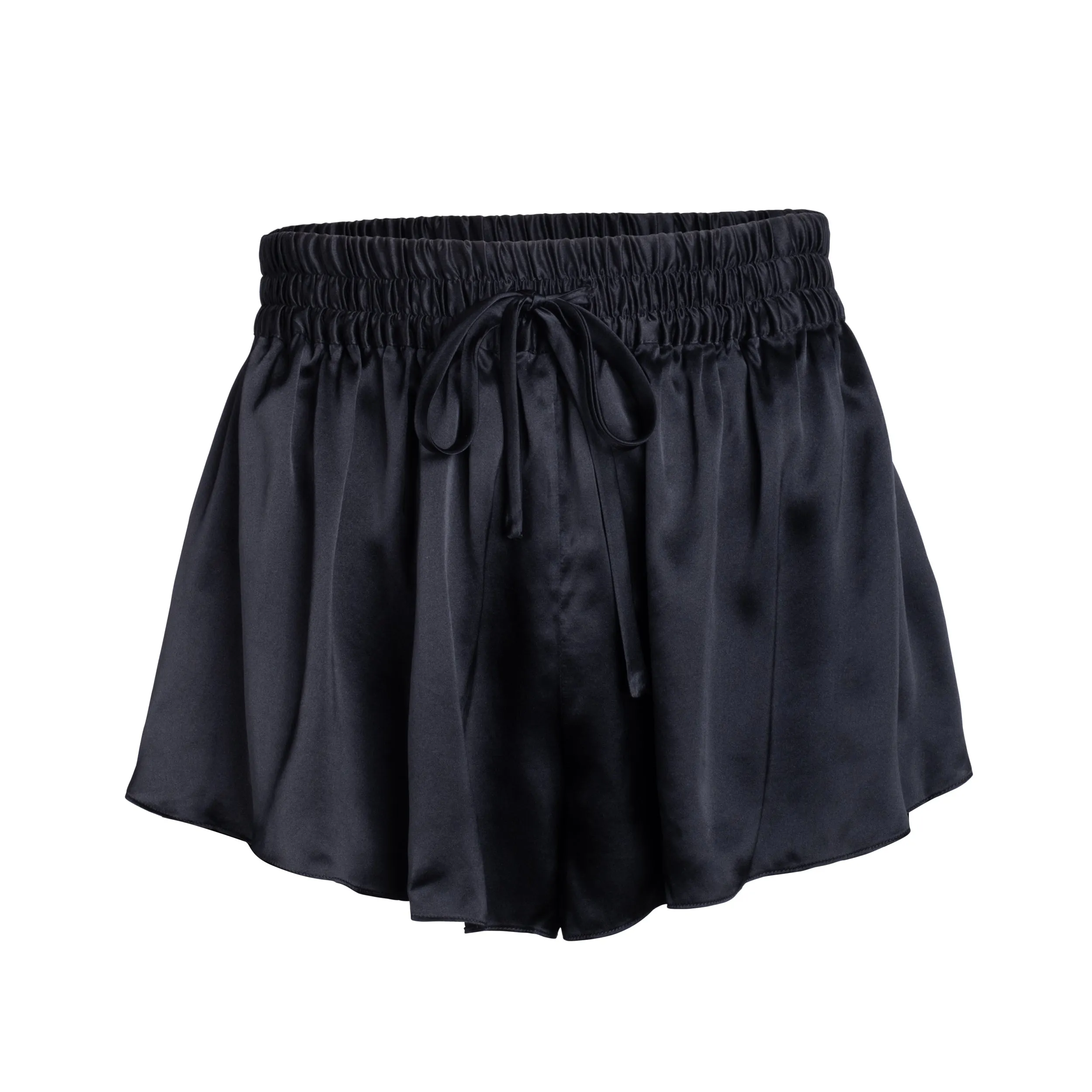 LOLA CROPPED SILK SLEEP SHIRT & SHORT IN NOIRE