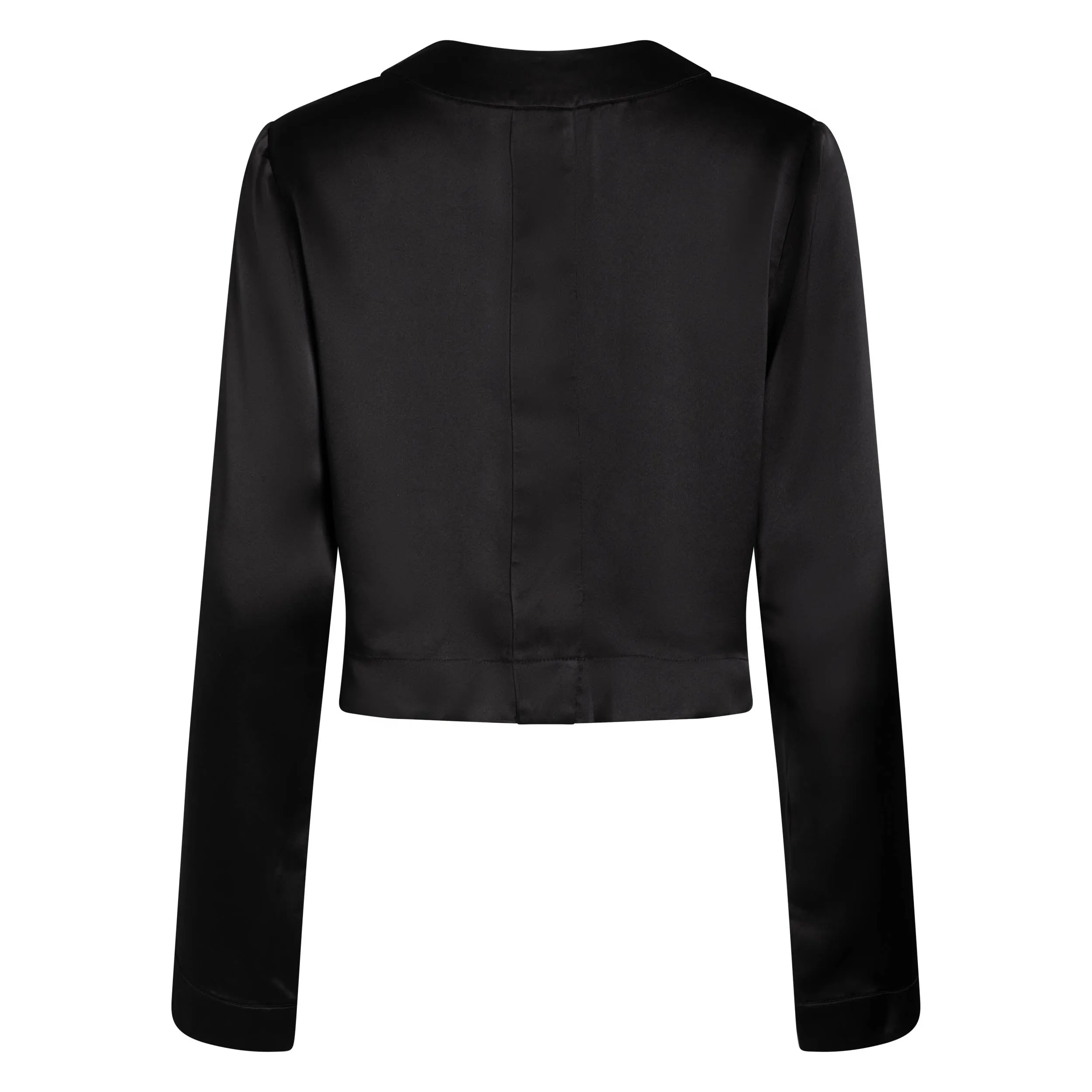 LOLA CROPPED SILK SLEEP SHIRT & SHORT IN NOIRE