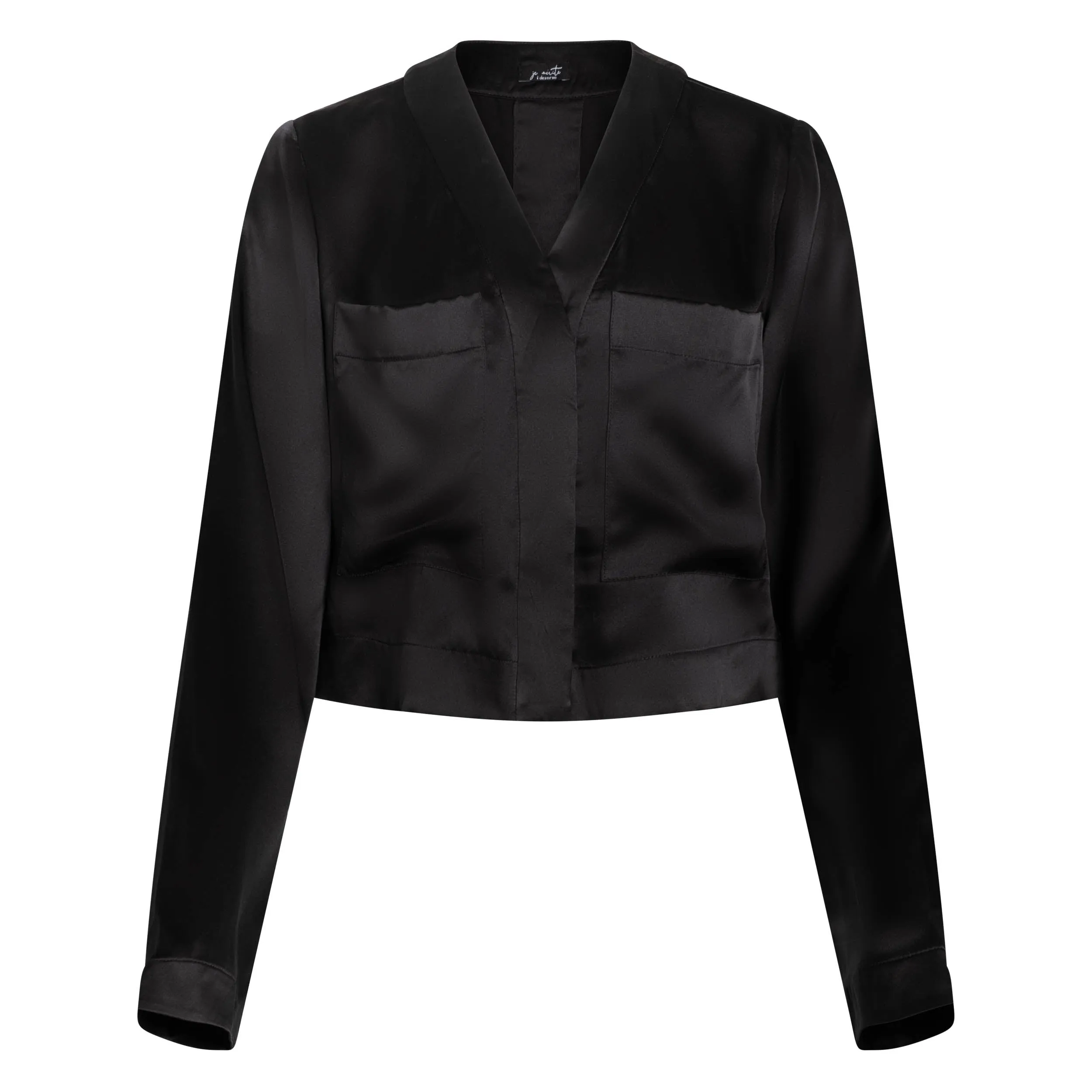 LOLA CROPPED SILK SLEEP SHIRT & SHORT IN NOIRE