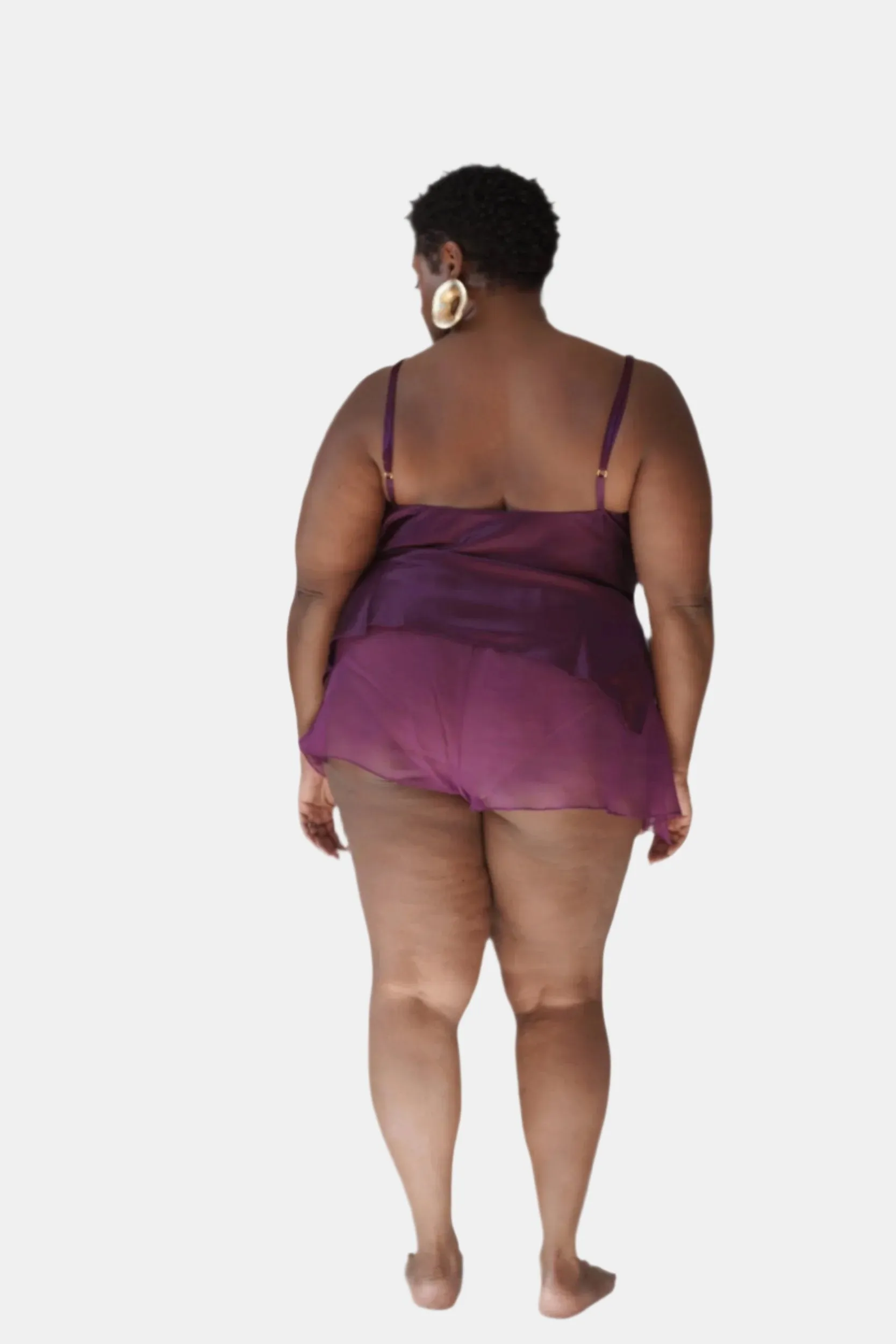 LOLA SILK CAMISOLE & DONNA SILK CHIFFON SHORT IN AUBERGINE