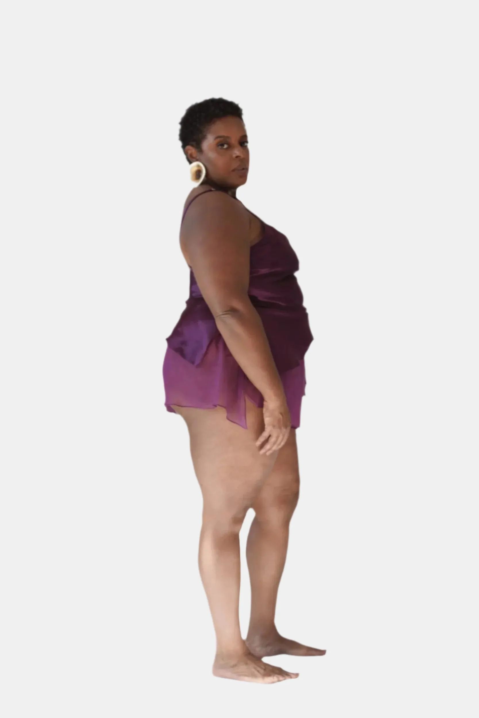 LOLA SILK CAMISOLE & DONNA SILK CHIFFON SHORT IN AUBERGINE