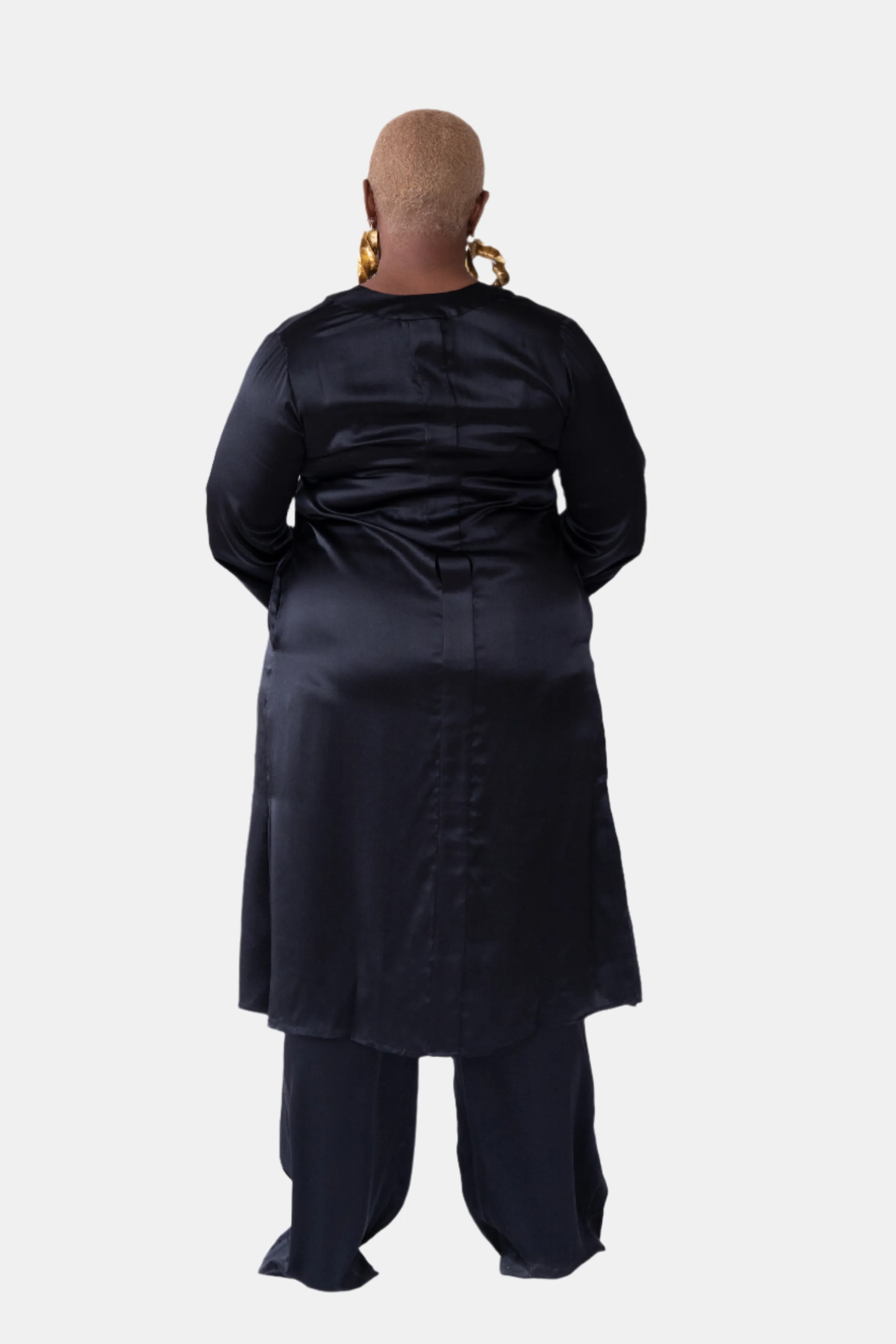 LOLA SILK NIGHTDRESS & TUXEDO PANT SET IN NOIRE