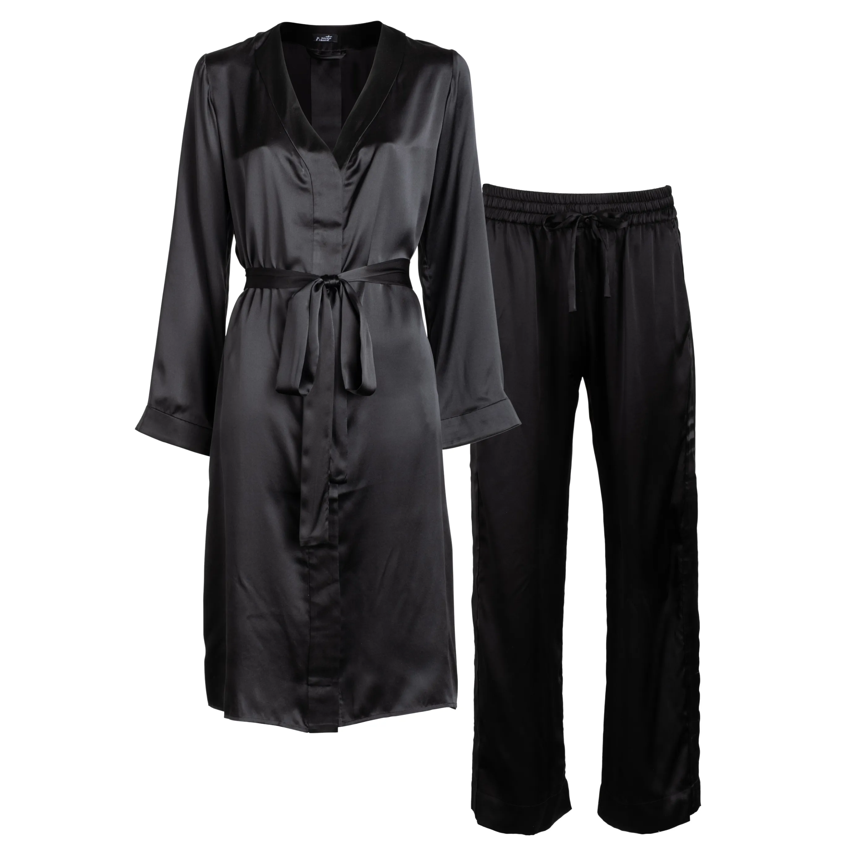 LOLA SILK NIGHTDRESS & TUXEDO PANT SET IN NOIRE