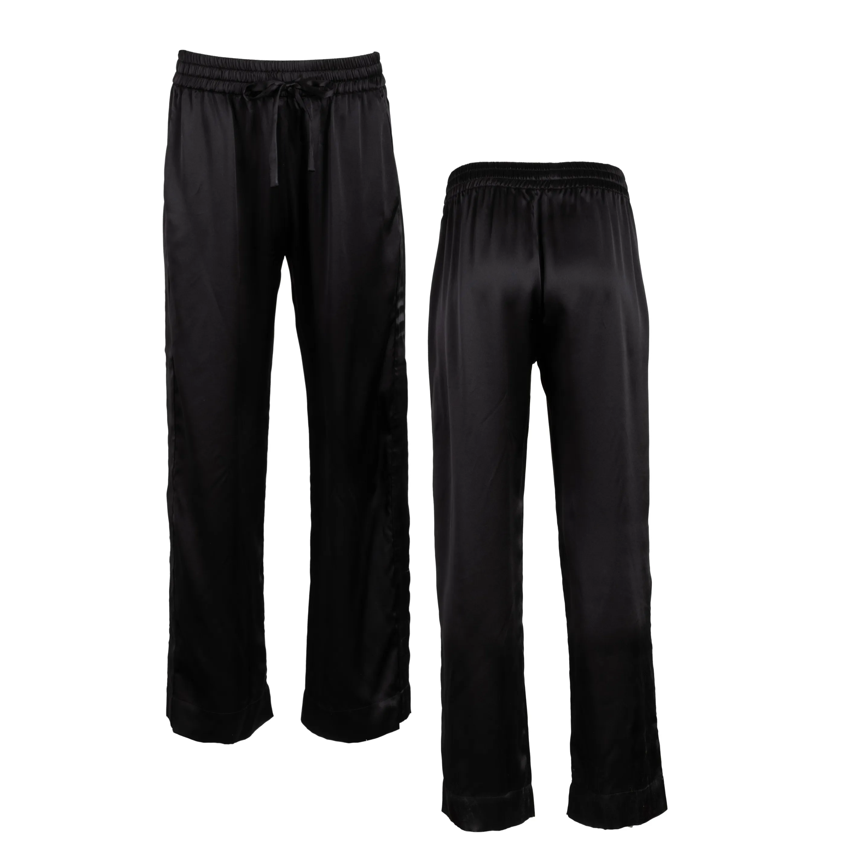 LOLA SILK NIGHTDRESS & TUXEDO PANT SET IN NOIRE