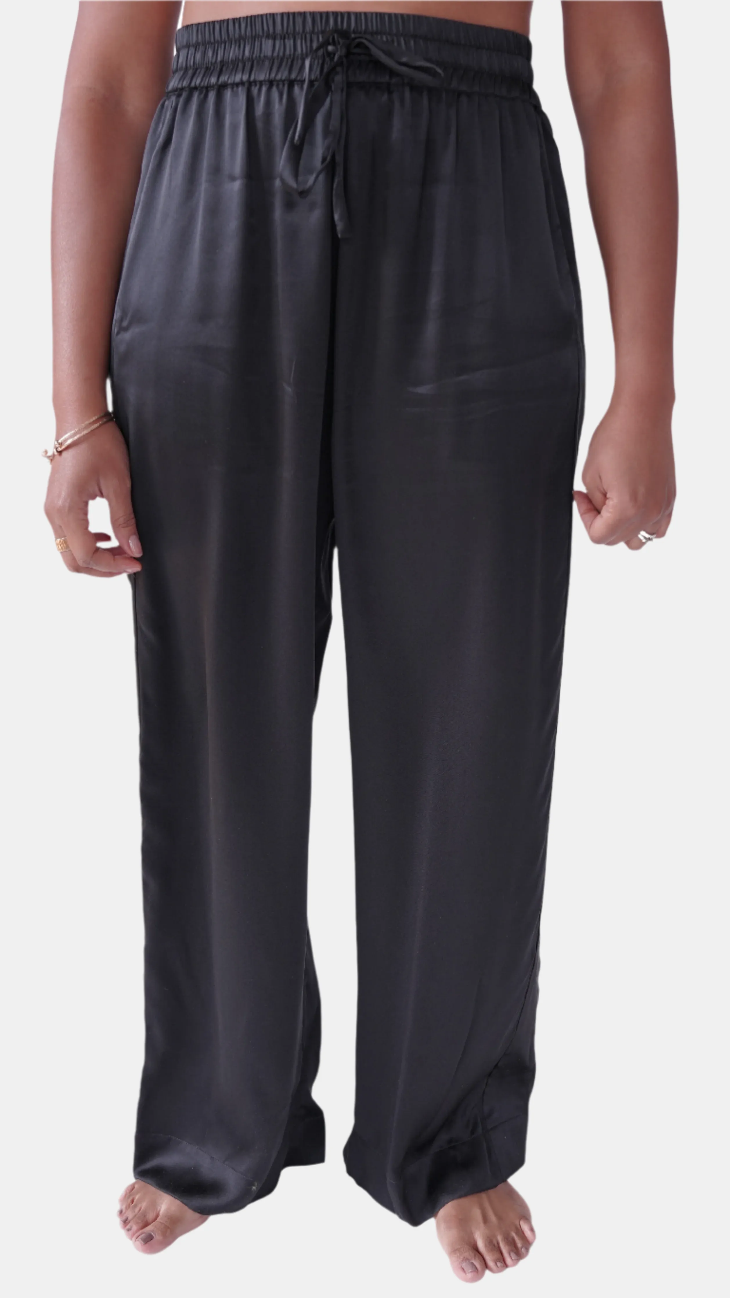 LOLA SILK TUXEDO PANT IN NOIRE