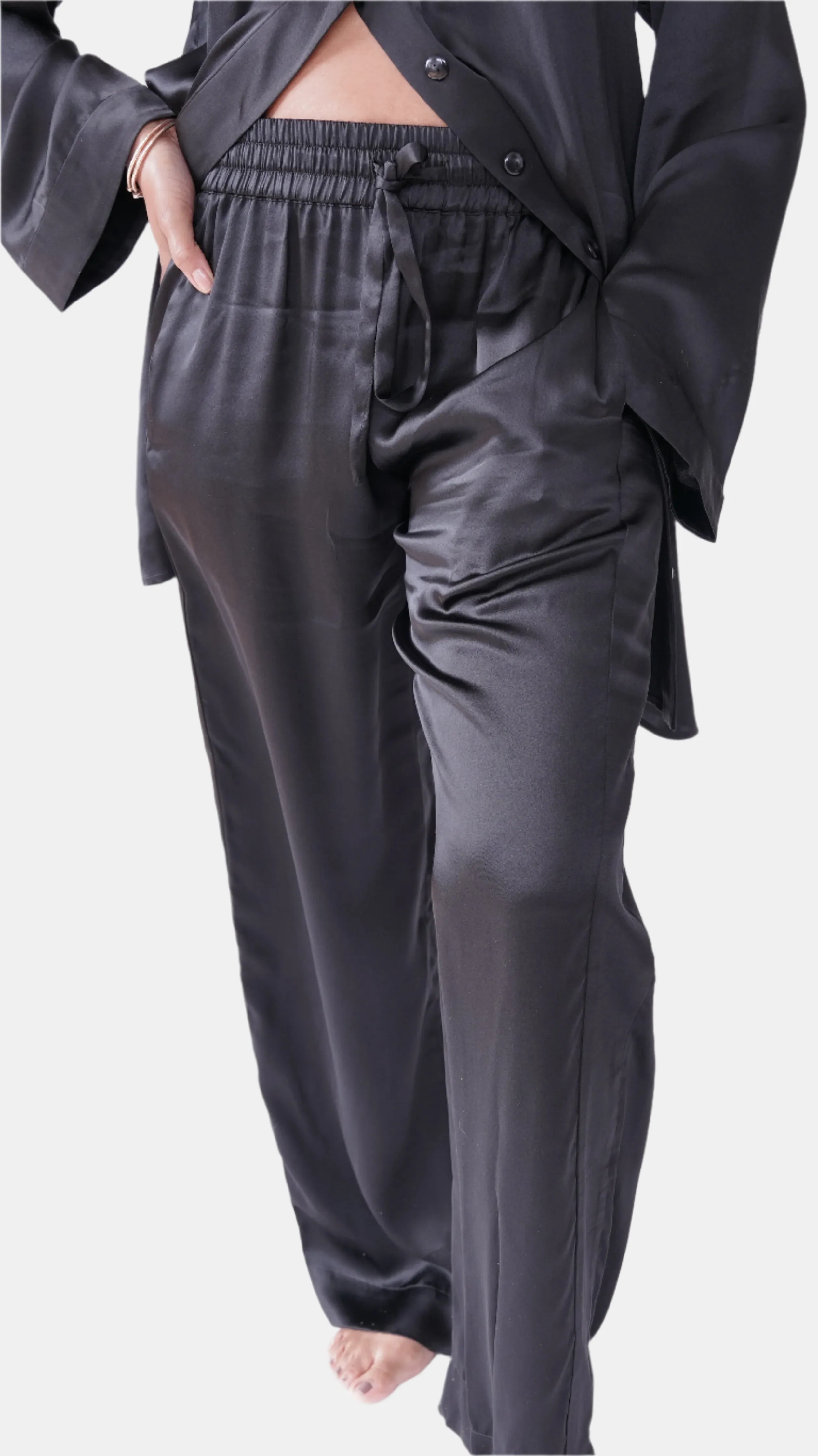 LOLA SILK TUXEDO PANT IN NOIRE