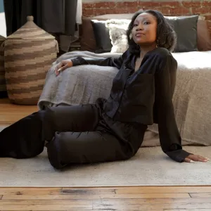 LOLA SILK TUXEDO PANT IN NOIRE