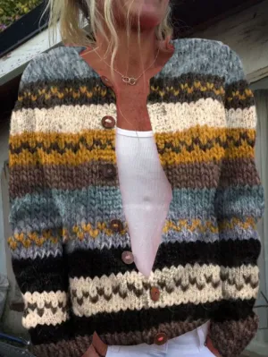 Loly - Striped Coloured Soft Printed Cardigan