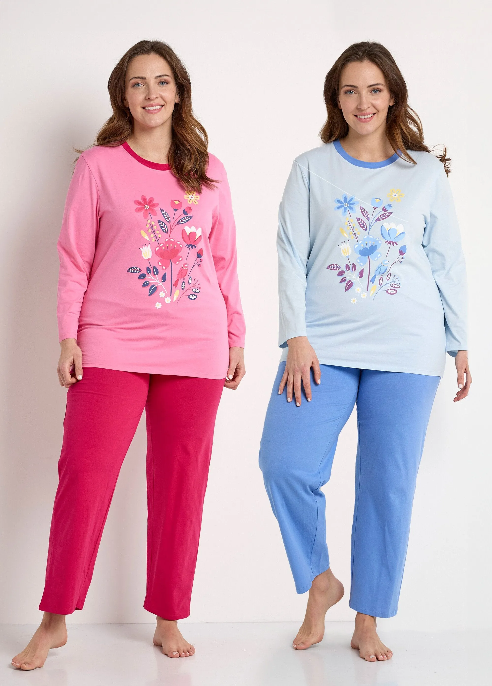 Long sleeve patterned cotton pajamas - set of 2