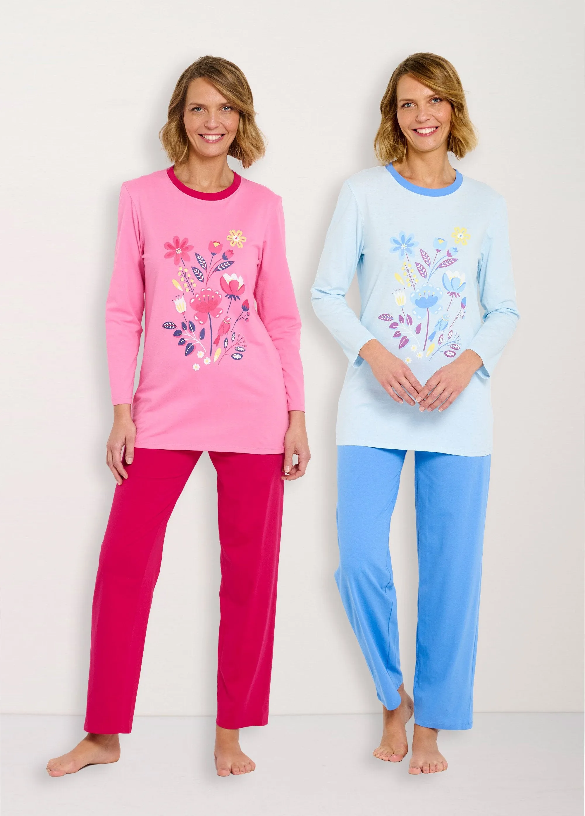 Long sleeve patterned cotton pajamas - set of 2