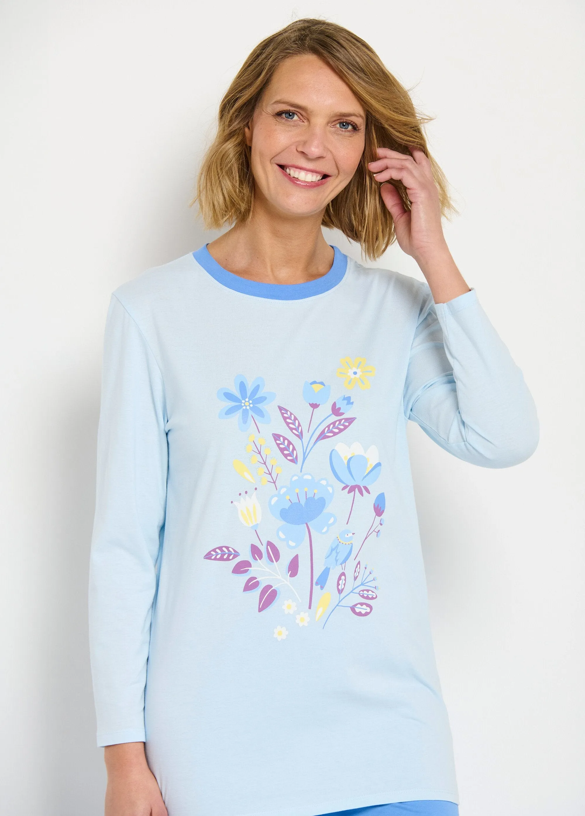 Long sleeve patterned cotton pajamas - set of 2
