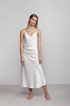 long v neck slip dress, ivory