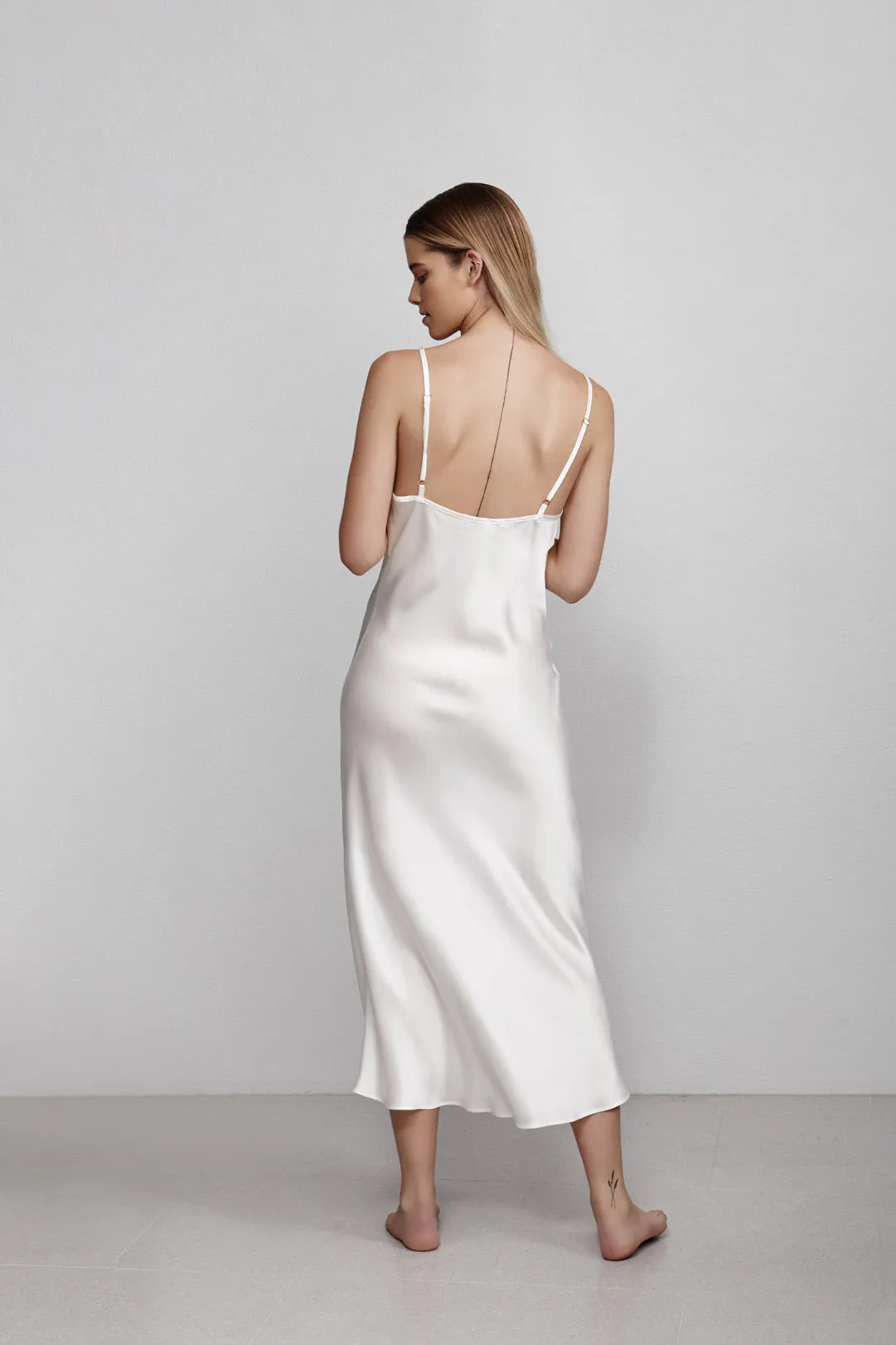 long v neck slip dress, ivory