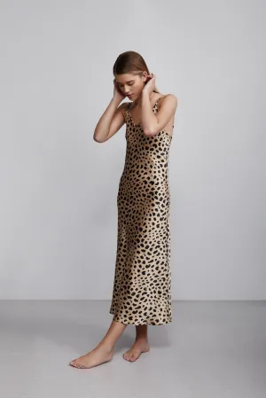 long v neck slip dress, leopard (seconds)