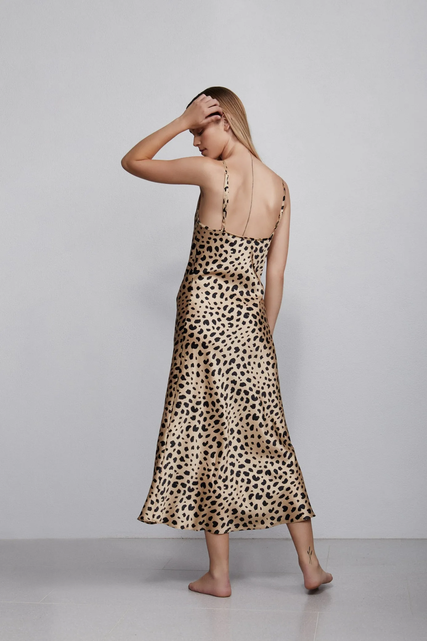 long v neck slip dress, leopard (seconds)