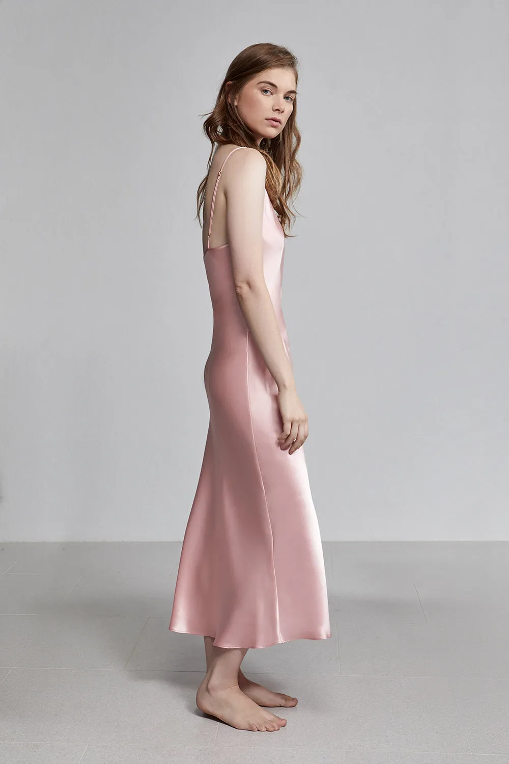 long v neck slip dress, rose (seconds)