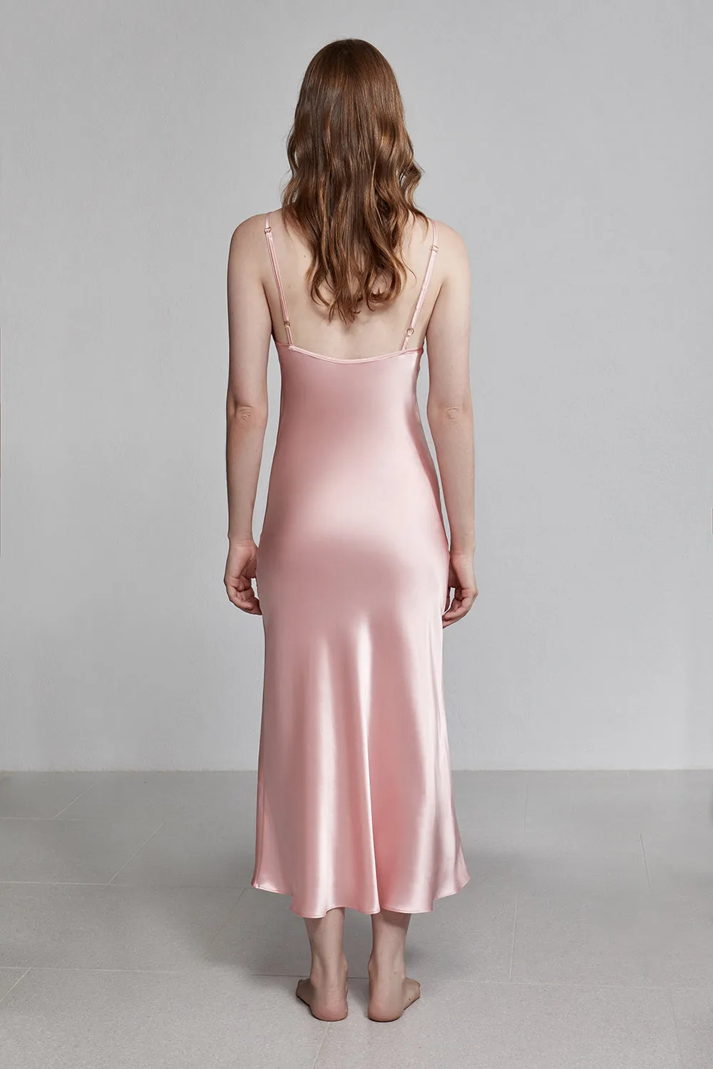 long v neck slip dress, rose (seconds)