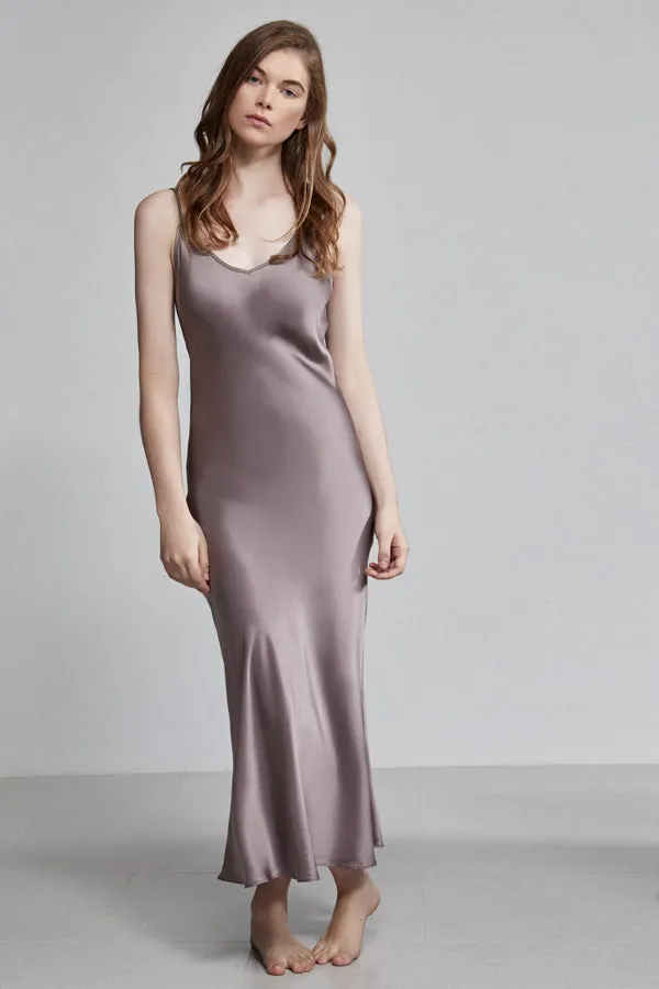 long v neck slip dress, smoke (sample)