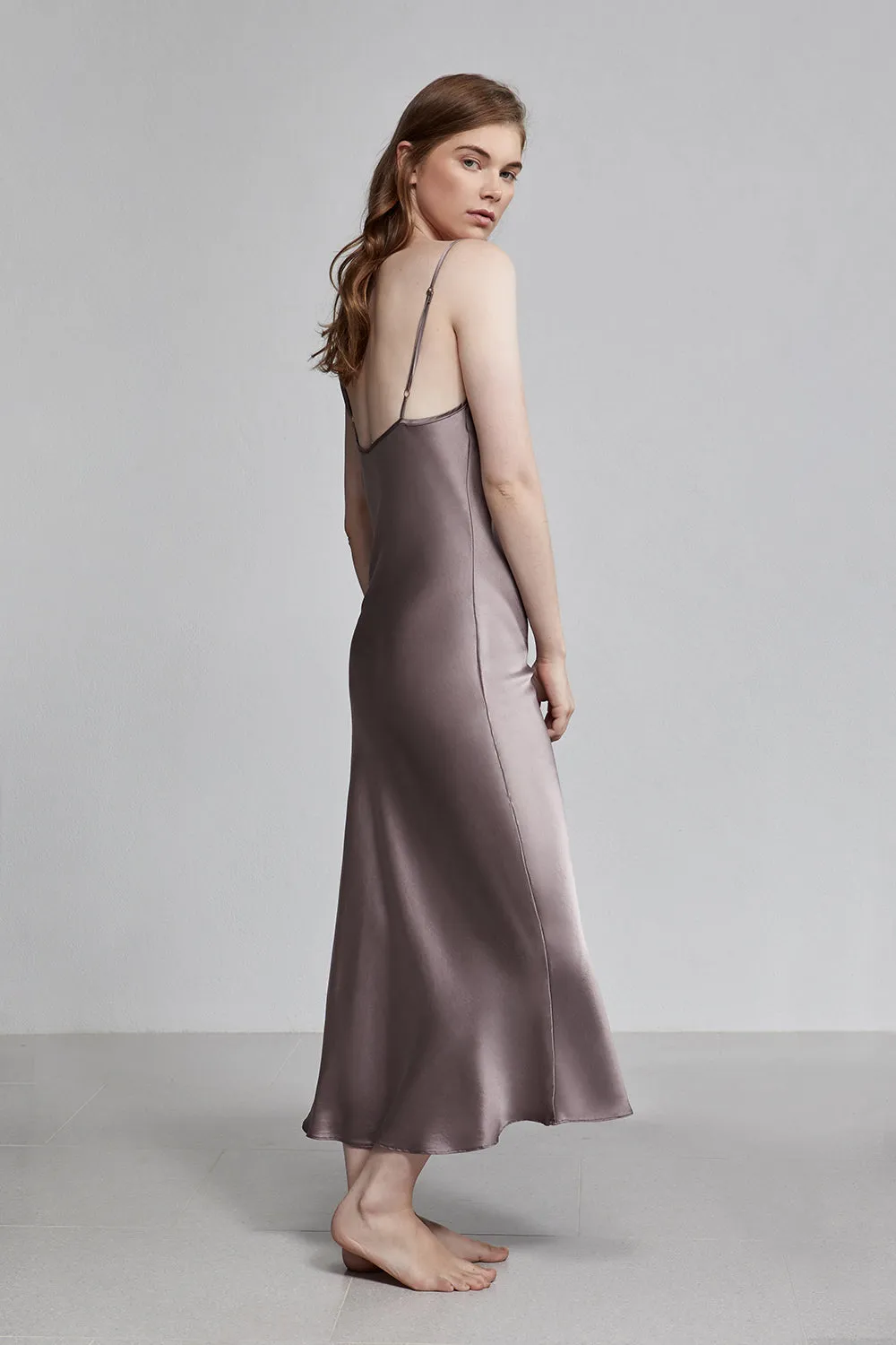 long v neck slip dress, smoke (sample)