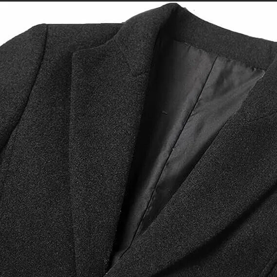 Lu's Chic Men's Long Trench Coat Single Breasted Thick Top Business Overcoat, S