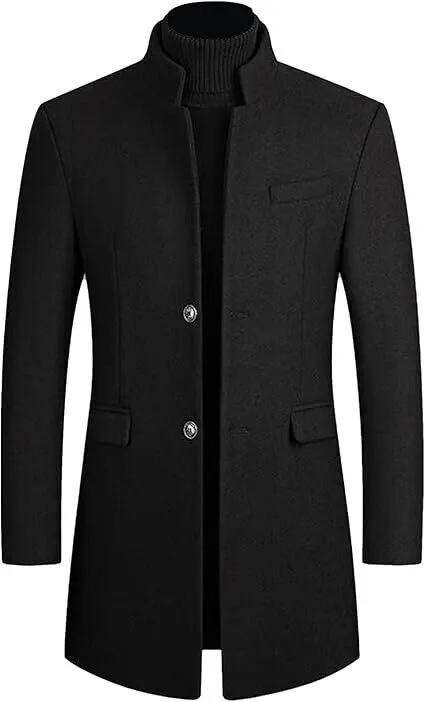 Lu's Chic Men's Long Trench Coat Single Breasted Thick Top Business Overcoat, S