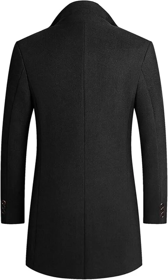 Lu's Chic Men's Long Trench Coat Single Breasted Thick Top Business Overcoat, S