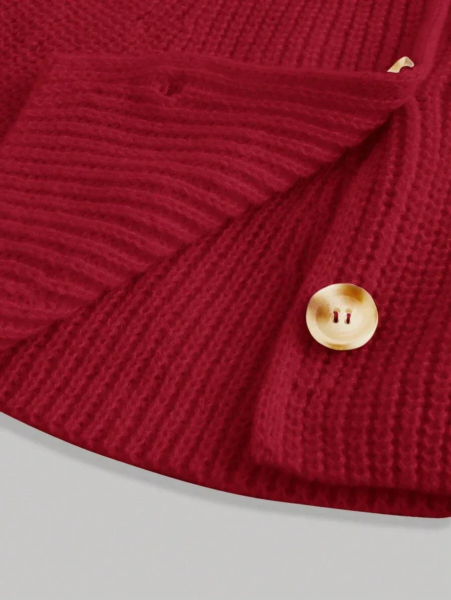 Mariah Peplum Knit Cardigan with Button Detail in Red
