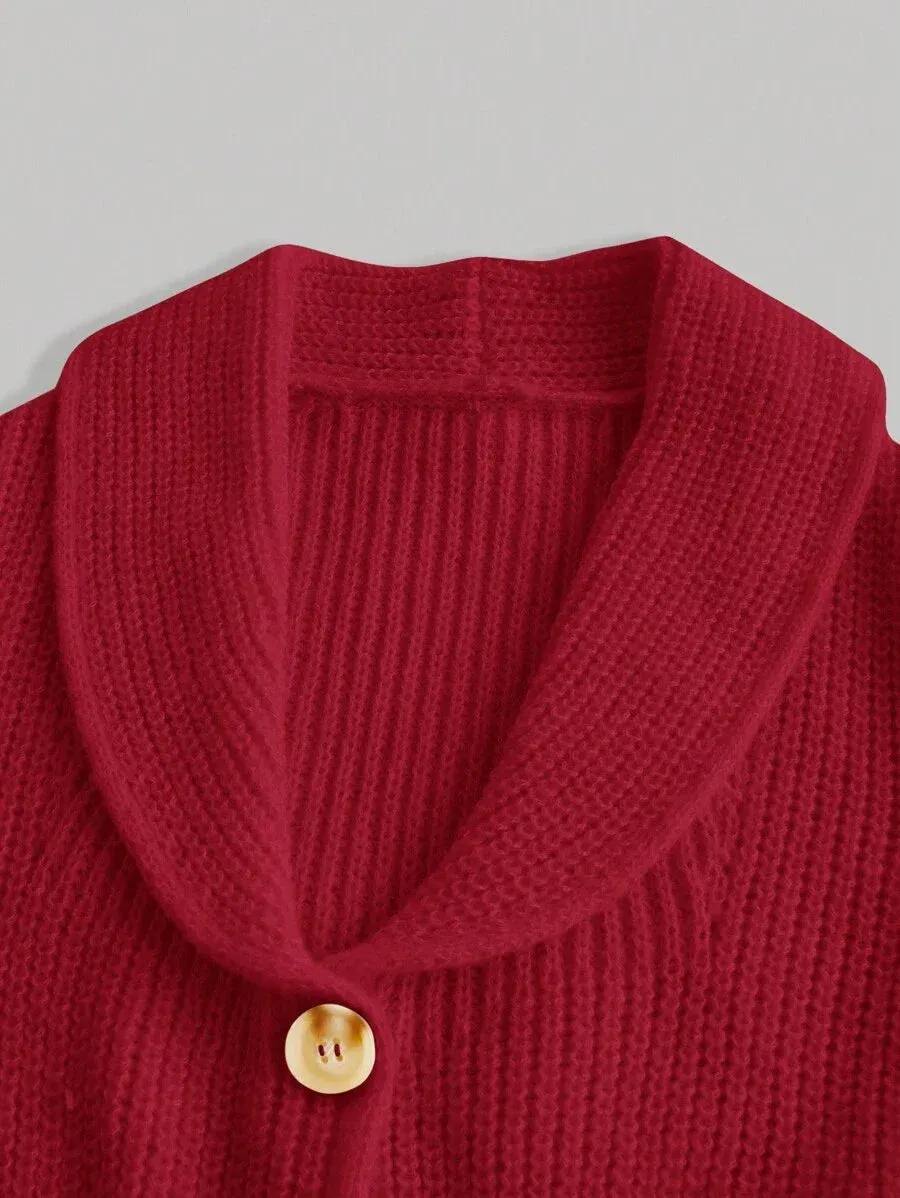 Mariah Peplum Knit Cardigan with Button Detail in Red