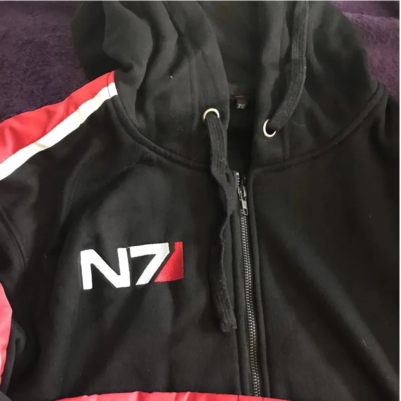 Mass Effect Black Zip-Up Hoodie - Embroidered Fleece Streetwear