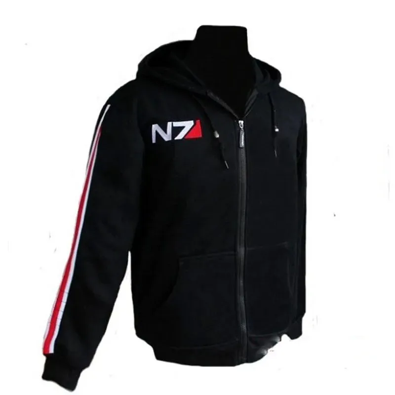 Mass Effect Black Zip-Up Hoodie - Embroidered Fleece Streetwear